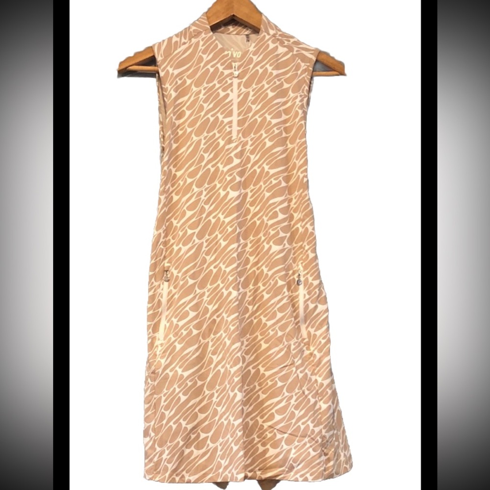 NVO Sports Leanna Dress Golf Sports XS Stylish Beige Patterned Sleeveless Dress